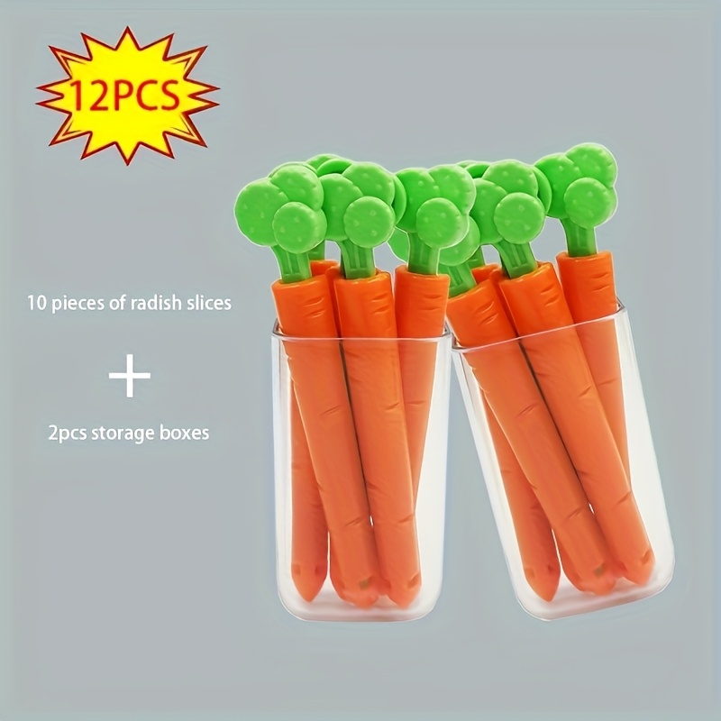 12pcs magnetic carrot shaped plastic clips non food contact sealed refrigerator pantry clips suitable for plastic bags snack packs kitchen organizing accessories Product details 0