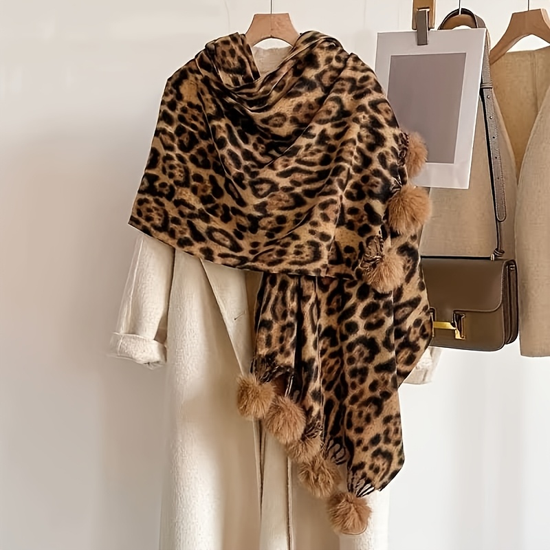 TEMU Women's Reversible Leopard Print Scarf, Autumn/winter Soft Warm Shawl, Fashionable Versatile Neck Warmer, Animal Print Shawl Scarf