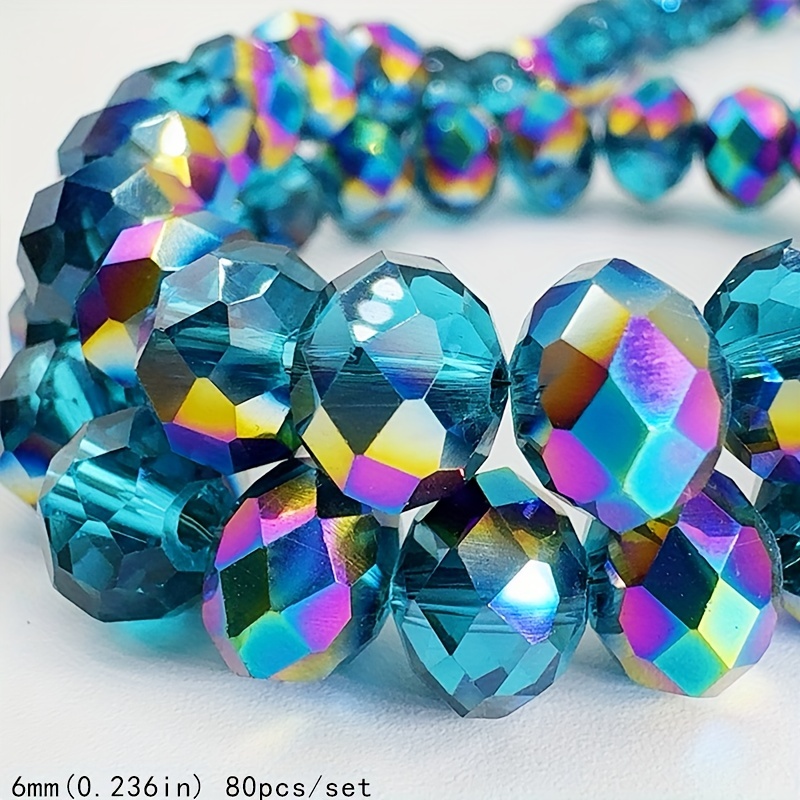 4/6/8mm 110/80/60pcs Lake Blue Half-colored Crystal Beads Sparkling Exquisite Luxury Glass Beads With Holes Loose Beads Suitable For Jewelry Making Handmade Bracelets Necklaces Craft Supplies