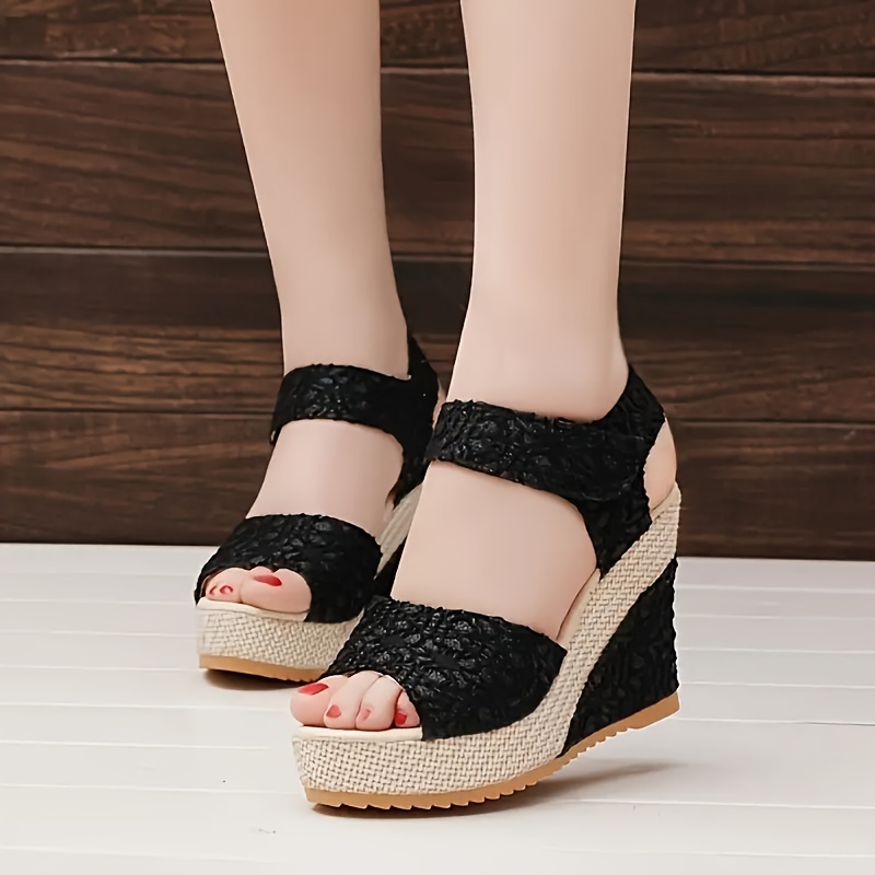 women s peep toe wedge sandals fashionable ankle strap details 1