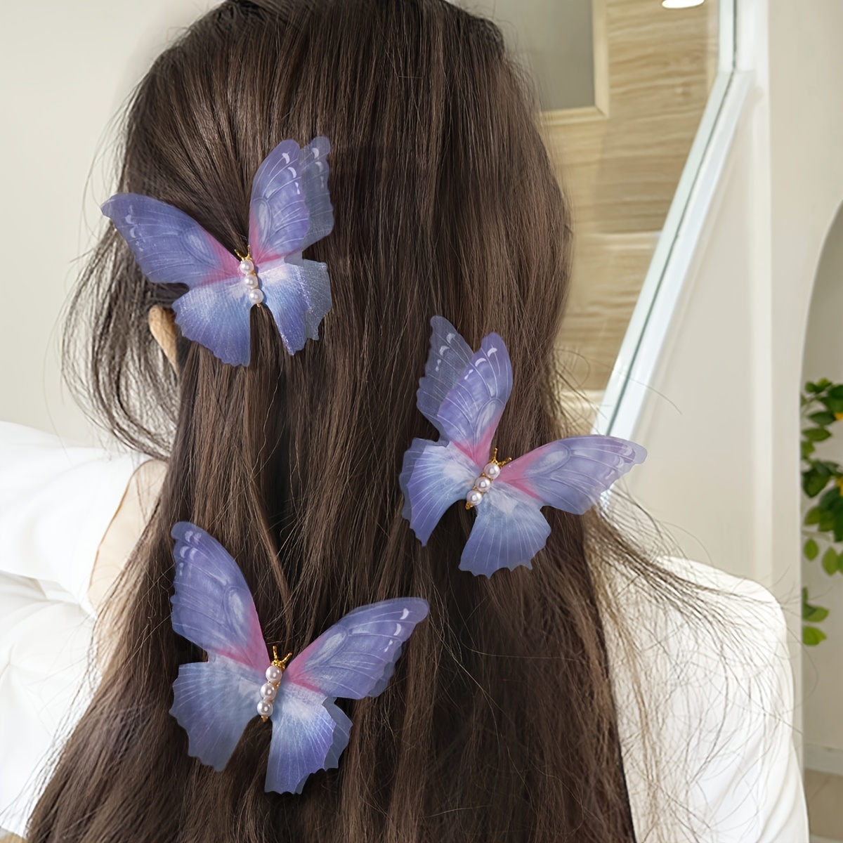TEMU 3pcs Ethereal And Elegant Tulle Hair Clips For Women, Photo Props, Photo Pearl Side Clips, Hair Clips, Ancient Style Temperament Hair Additions