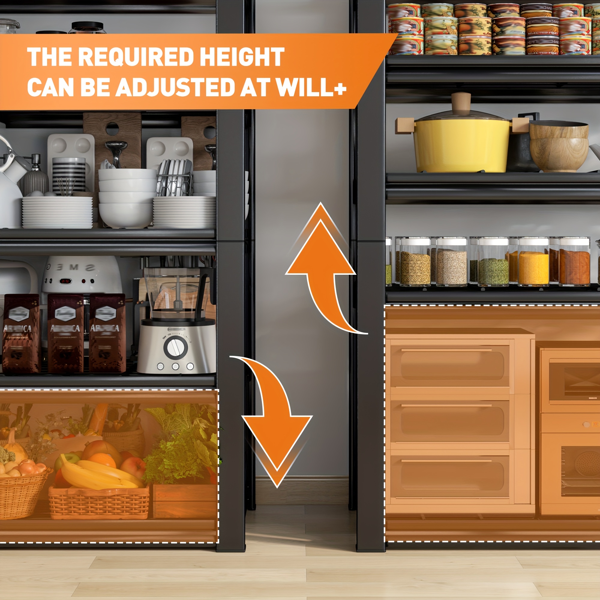 REIBII Heavy-Duty 3000 Capacity 5-Tier Industrial Shelving Unit - Adjustable Carbon Freestanding Storage Rack, 72