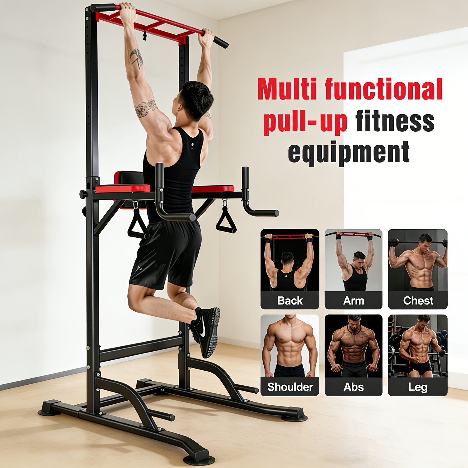Image of 1 High-end Multi-functional Pull-up And Dip Bar Fitness Rack | All-golden Metal Structure, Thickened Pipe, Stable And | Professional-grade Full- Essential For Home Fitness, Iron