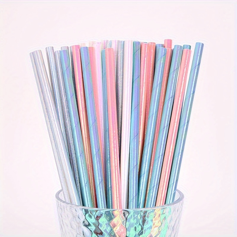 

25/50pcs, Creative Laser Disposable Paper Colorful Straw, Party Supplies, Party Decoration, Small Straw For Bar Home Outdoor Camping Juice Shake Beverage Coffee Decoration