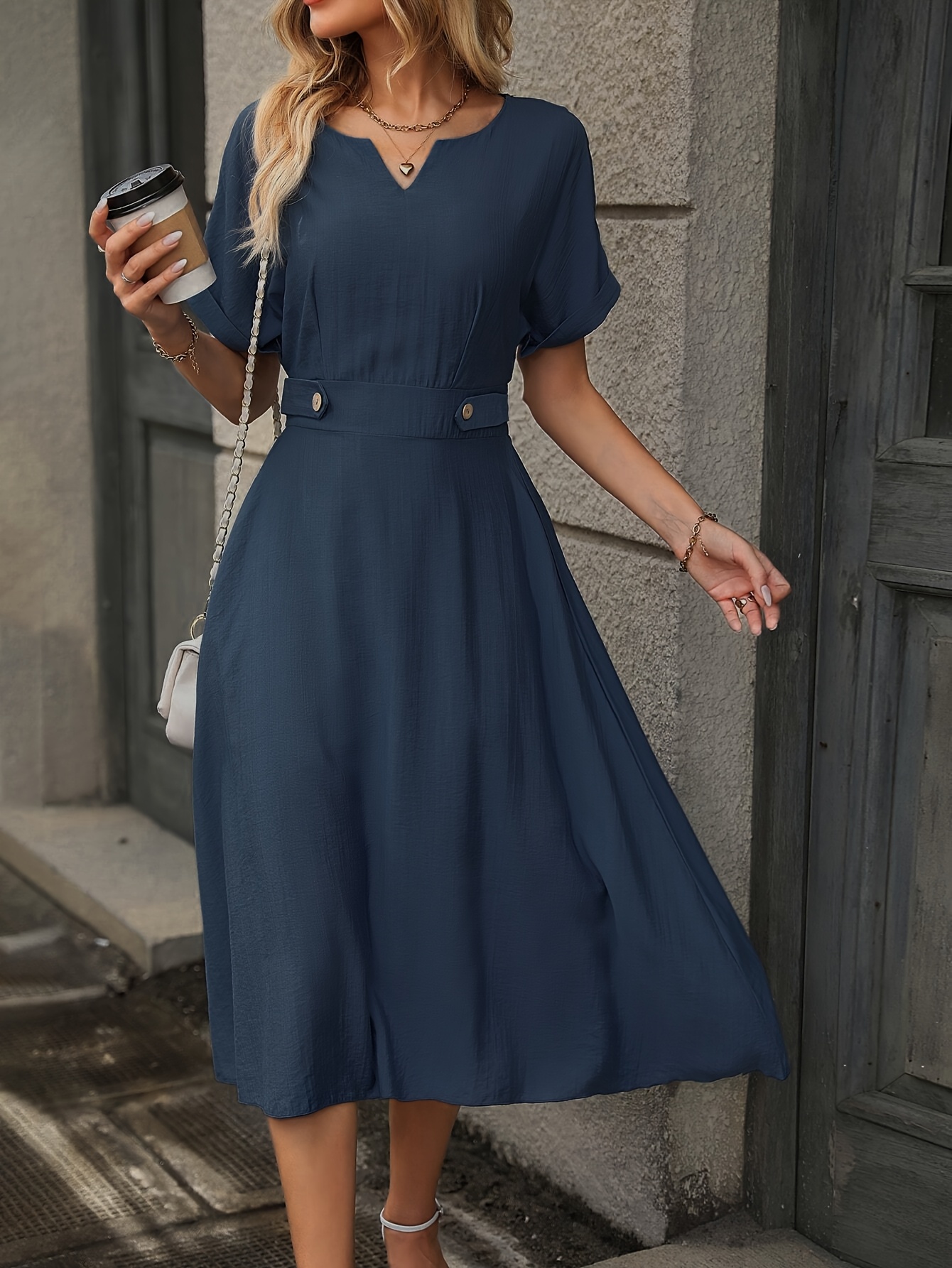 Ladies Dresses Navy Batwing Belted Midi Dress Cold Shoulder Quiz