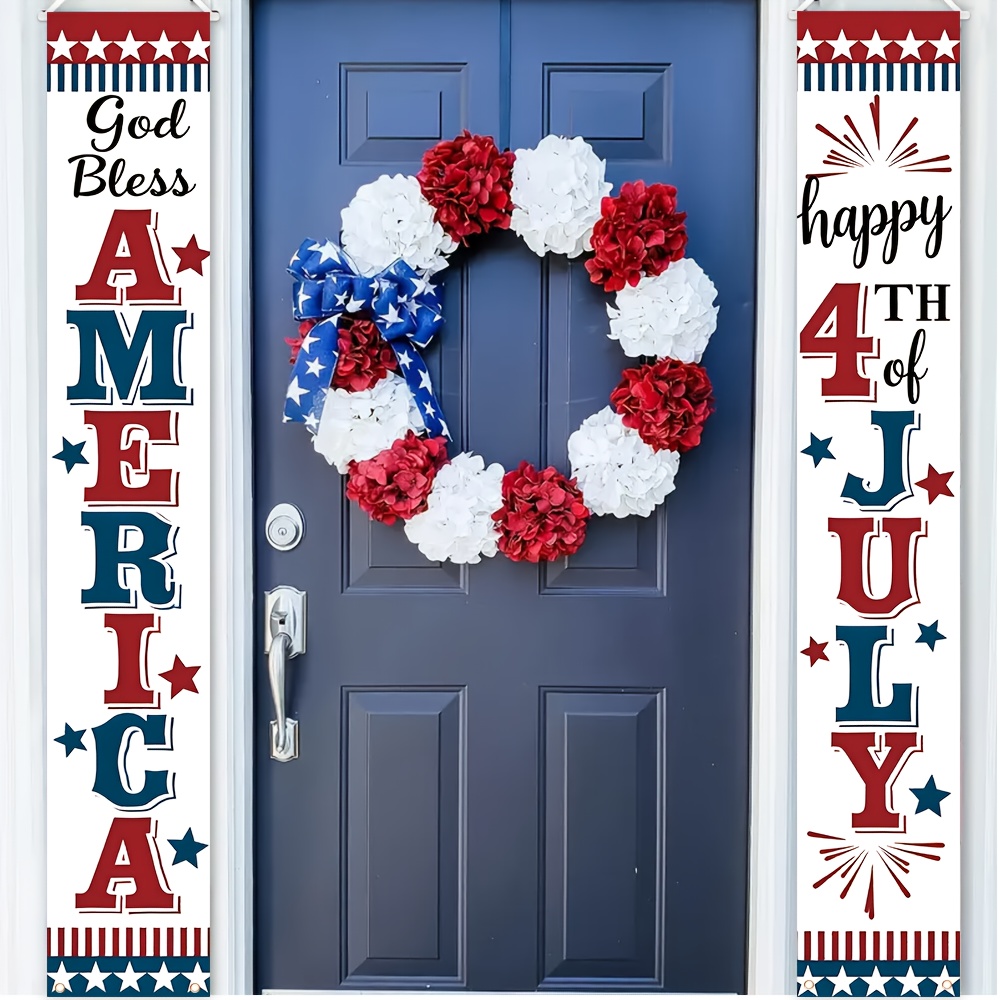 1 pair polyester   porch couplet decorative flag 180cm 30cm 70 8 inches 11 8 inches   july 4th porch hanging decorative couplet flag celebrating   home party decoration