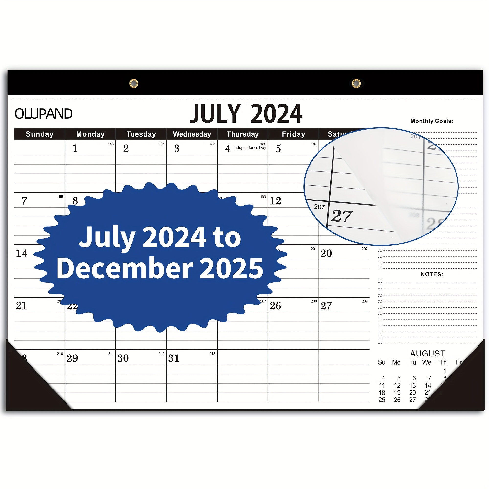 Agenda De Bureau 2024-2025 18 Mois - Juillet 2024 à Décembre 2025 - Format 19x16.5 Cm - Vert