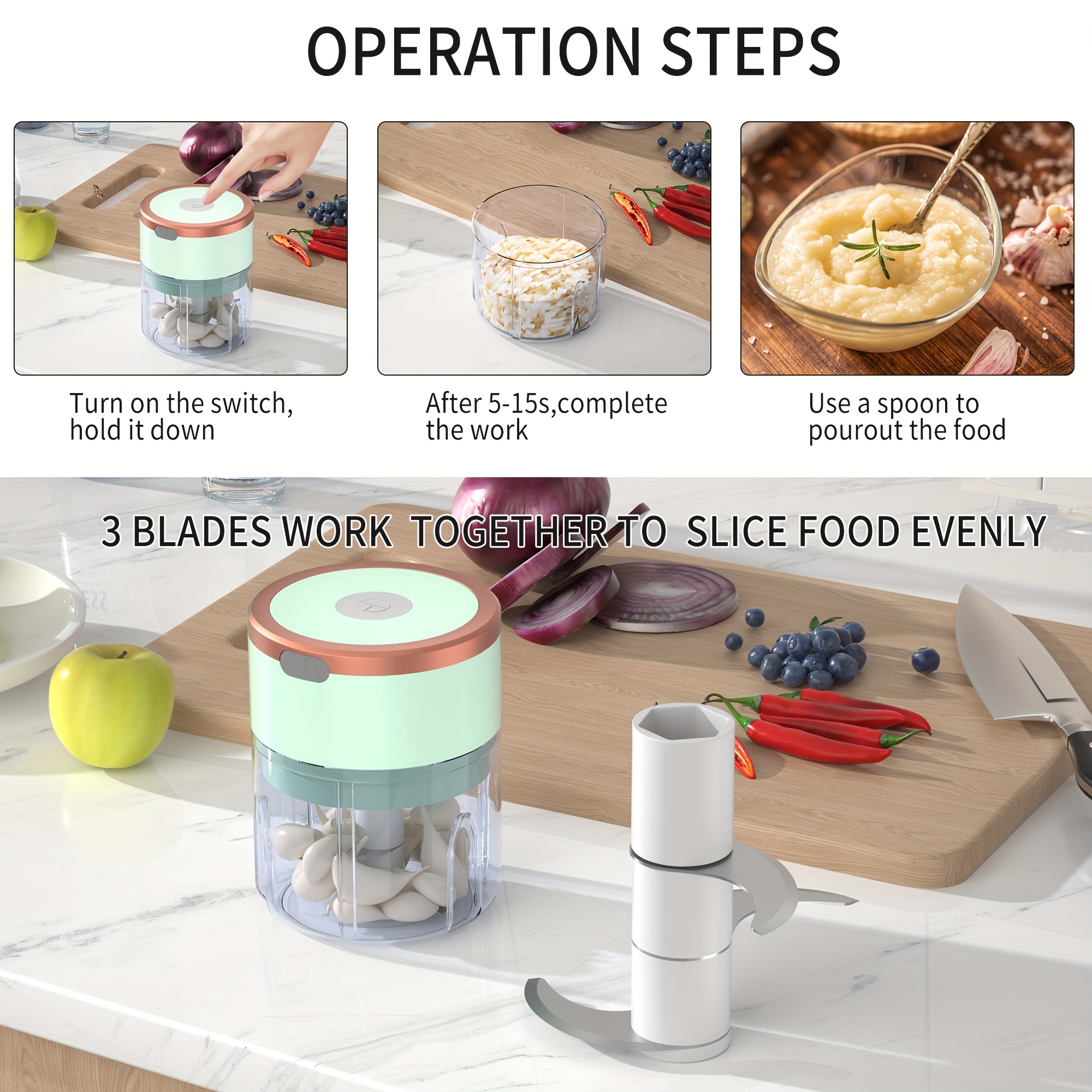 meat grinder vegetable chopper electric garlic chopper usb rechargeable mini chopper powerful small food processor blender for vegetables wireless food chopper for ginger chili fruit meat etc 250ml Product details 5