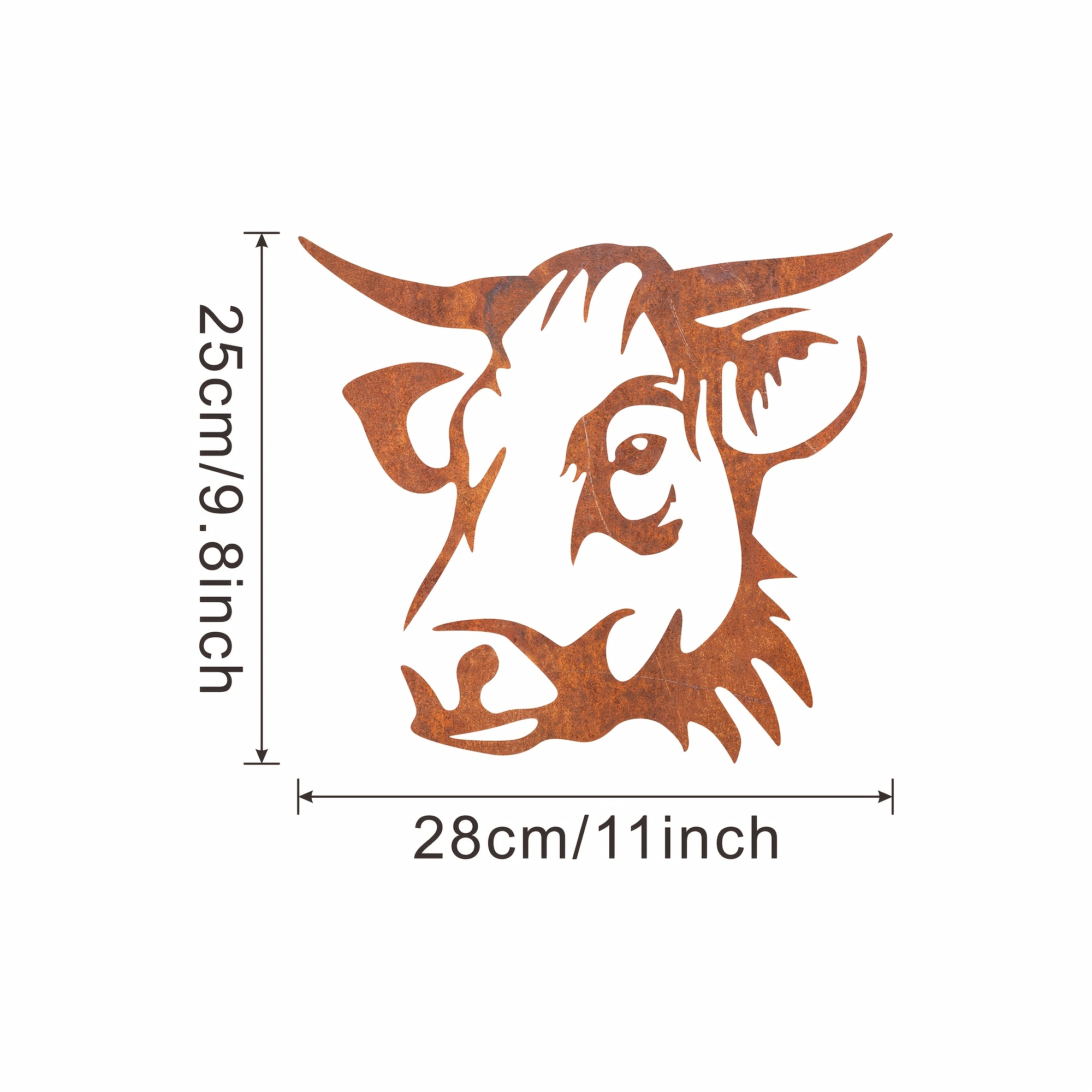 Image of 【2d Flat】 [2d Flat] Rusty Highland Metal Wall Art, Metal Rusty Western Home Decor, Rustic Cow Silhouette, Iron Cow Sculpture Decoration