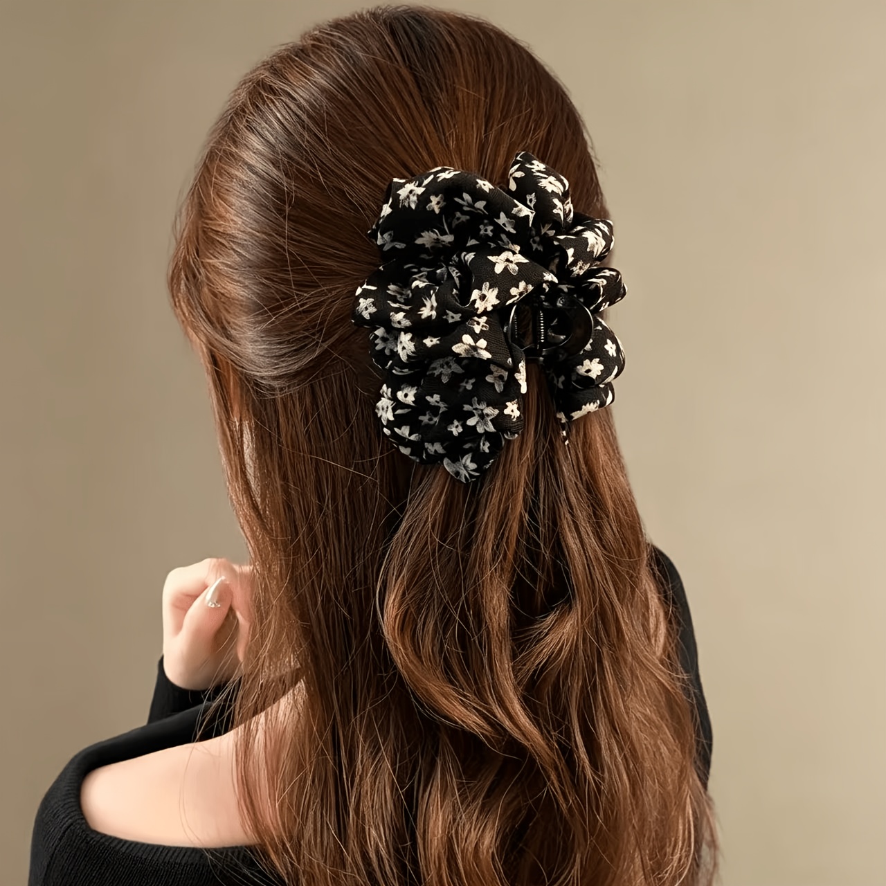 TEMU Pince à Cheveux Griffante Scrunch à Motif Floral ManYe, Style Vintage Simple et Polyvalente à , Accessoire de Cheveux Élégant pour du Volume,