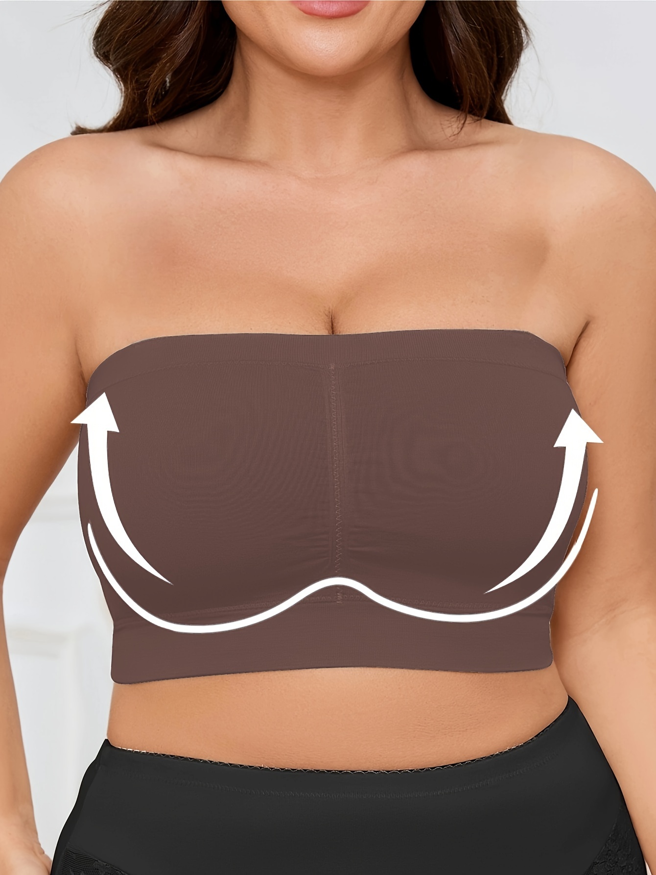 Women'S Seamless Wireless Sports Bra - Breathable, Comfortable, No-Pad Shoulderless Bandeau with Crinkled Chest Plateau, Solid Color, Medium Stretch Fabric for Casual and Everyday Wear, Everyday Wear Bra|Wirefree Bandeau|Breathable Fabric, Seamless Bralette