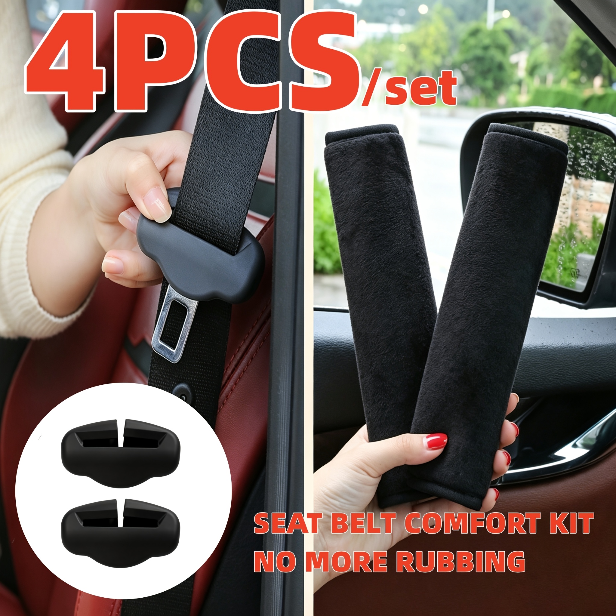 TEMU 4pcs/set Car Soft Anti-chafing Seat Belt Shoulder Pad And Seat Belt Cover | Universal Car Protection Cover | Automotive Interior Anti-friction