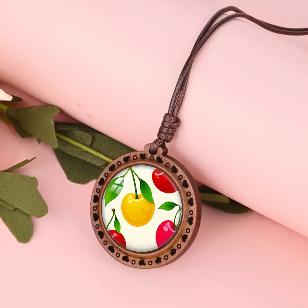 Heart-shaped Cherry Wooden Necklace, Cute Accessory