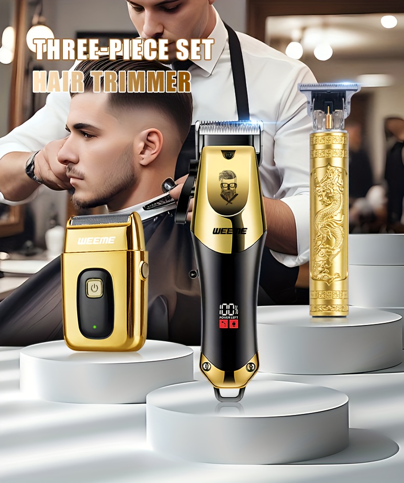  3pcs electric hair clipper set for men cordless trimmer kit with usb charging adjustable guide combs ideal for home haircuts travel beard maintenance daily grooming perfect gift for men teen boys details 0