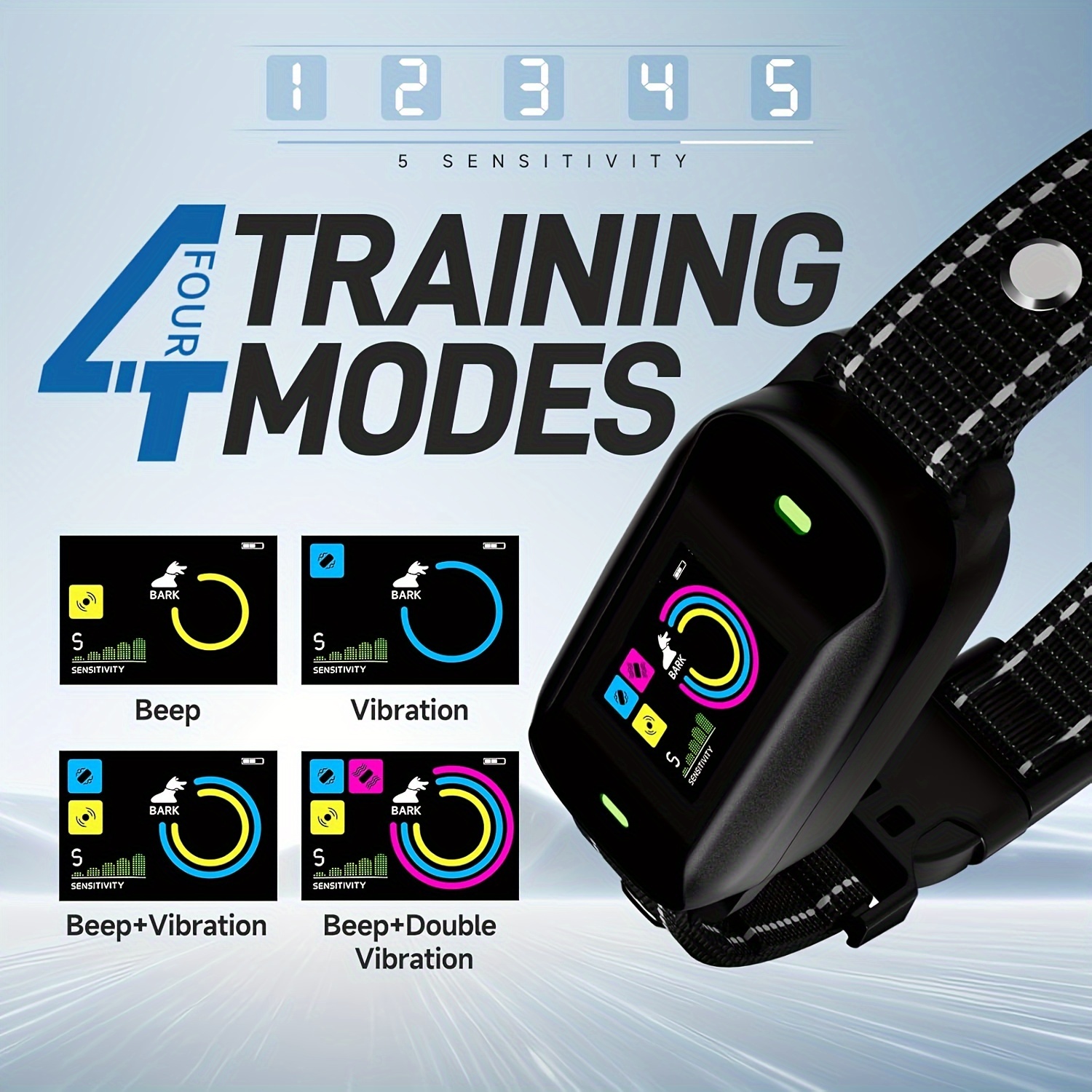 2pcs Anti Bark Training Collar for Dogs Rechargeable Sound Vibration Auto Stop Barking