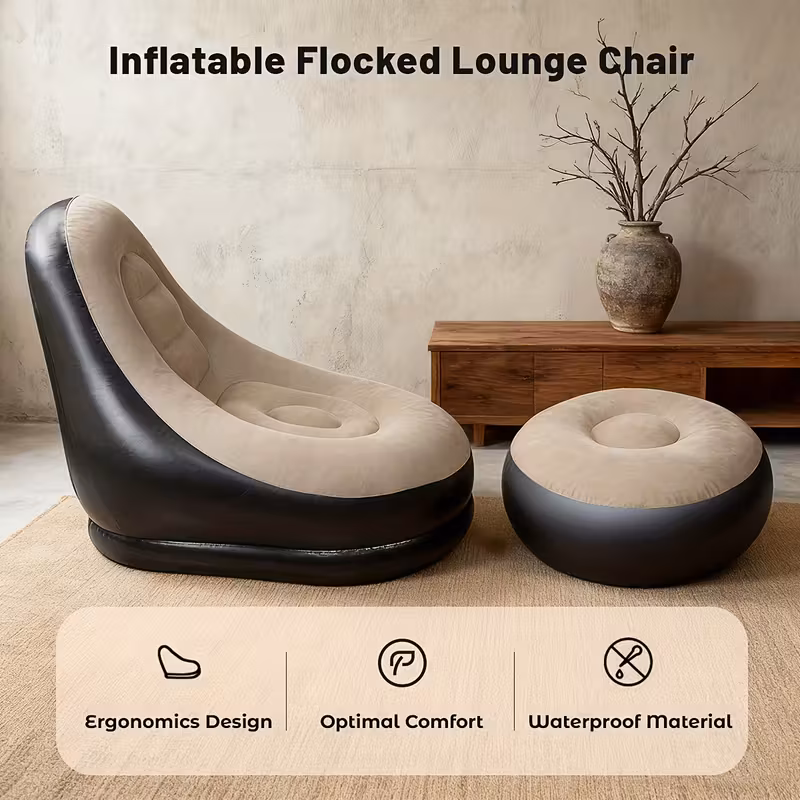 adult inflatable recliner sofa with stool heavy duty portable folding space saving indoor outdoor lounge chair for living room camping travel balcony easy setup storage no red Product details 3