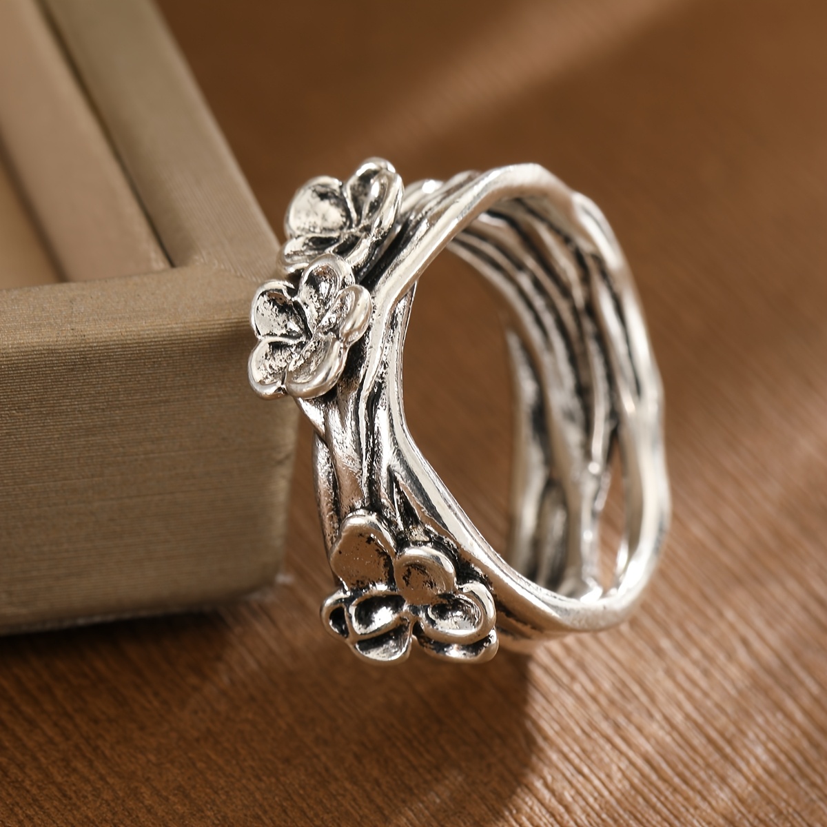 Bohemian Style Distressed Floral Branch Ring, Unique Gift