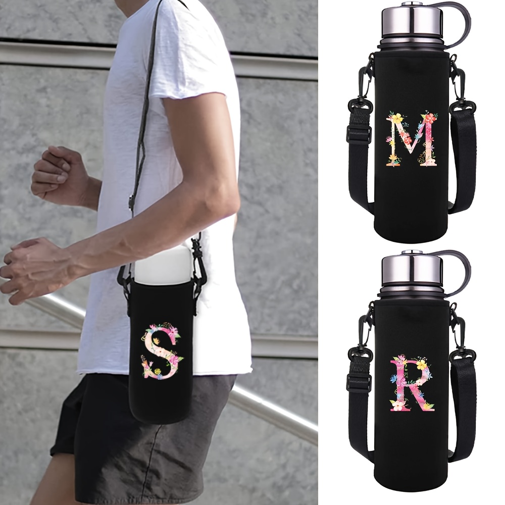 insulated water bottle sleeve adjustable shoulder strap pink