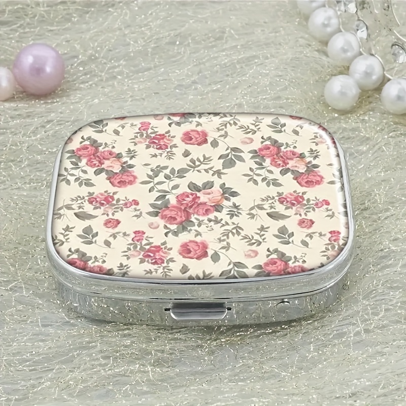 

Floral Pill Case: 2 Compartment Medicine Organizer For Personal Medications - Travel And Pockets