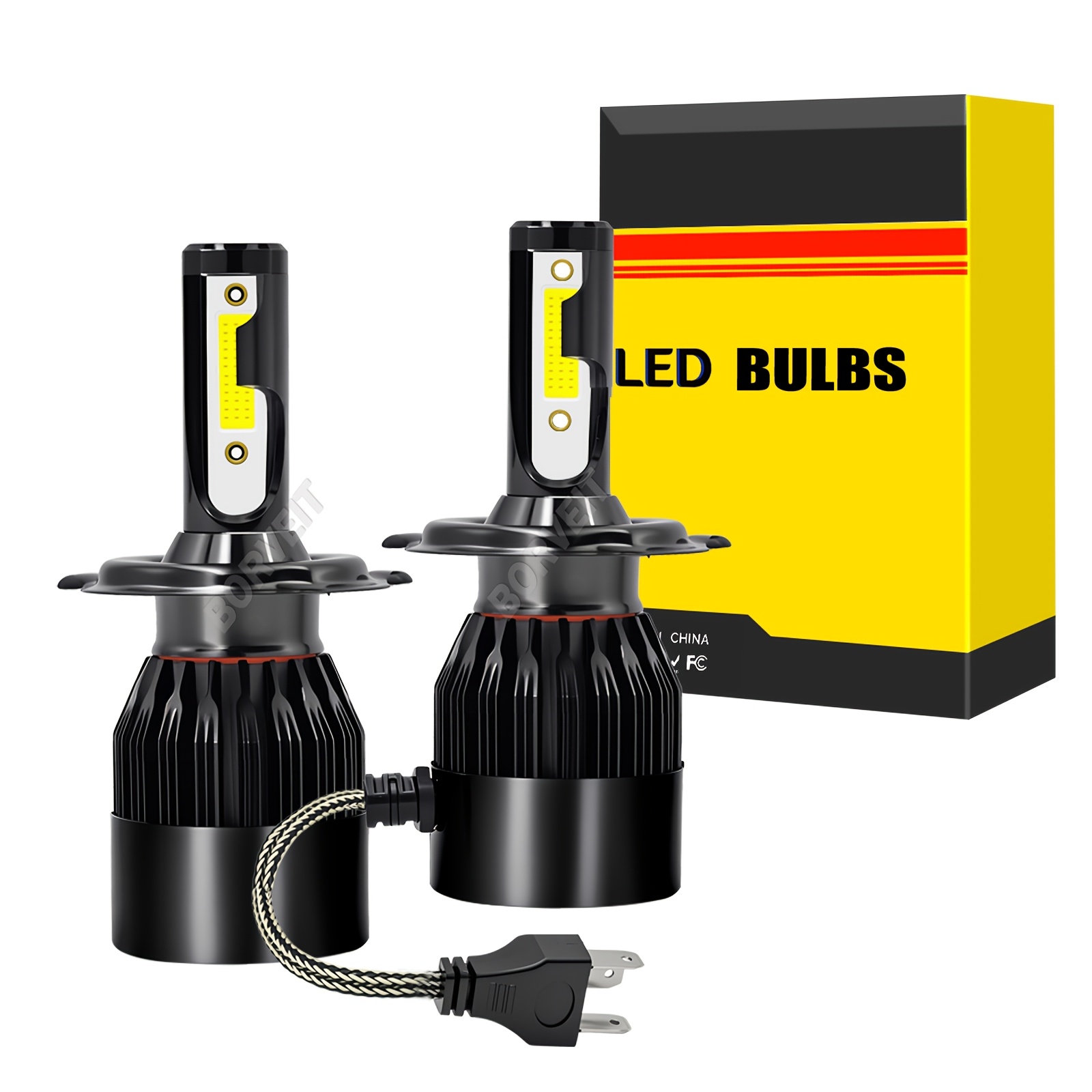9003 H4 Hb2 Led Headlight Bulbs For High And , Providing A Brightness Of 10, 000 At A Color Temperature Of 6000k In White. Are With A Plug-and- And Are Made Of Aluminum, Without Battery