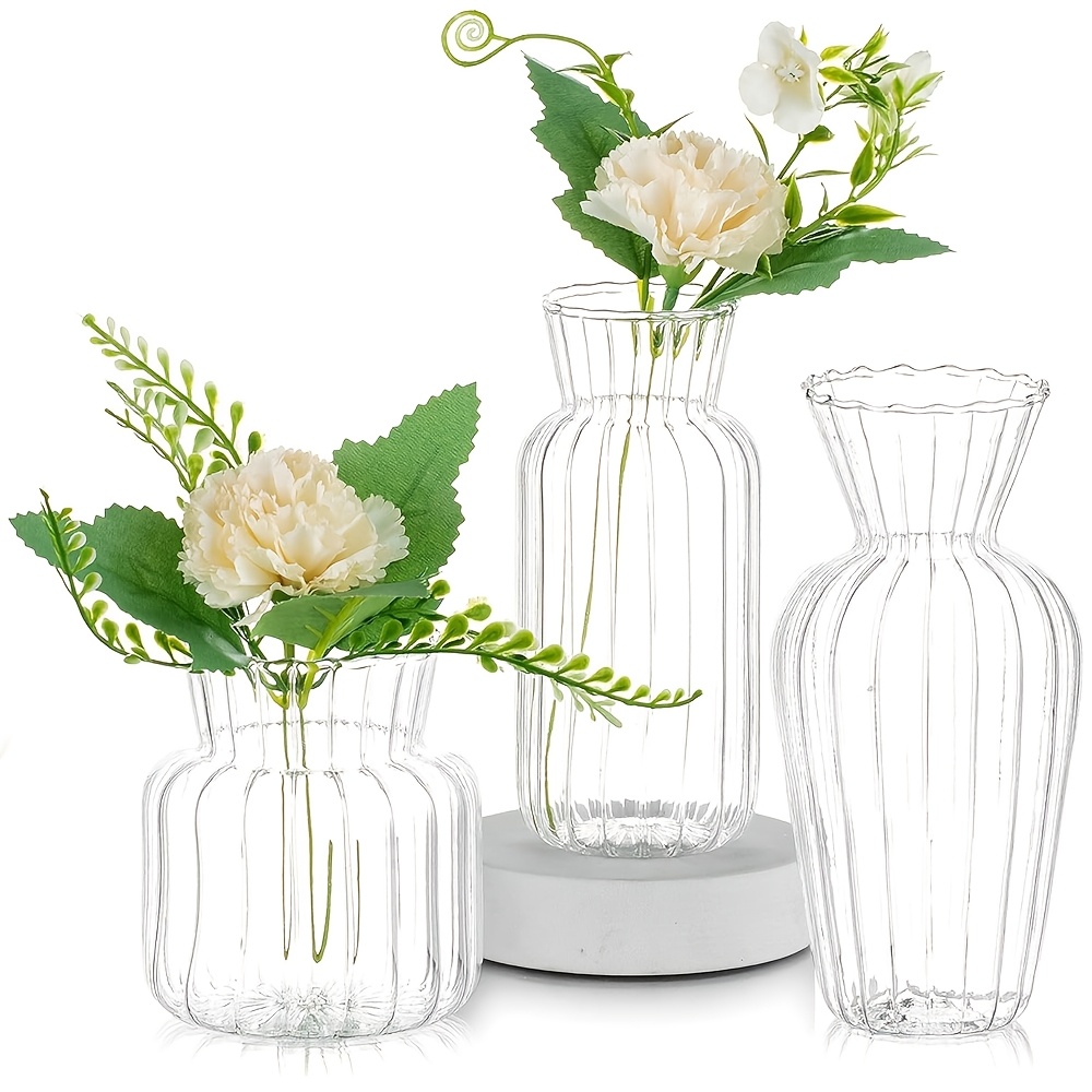 

3pcs Tinpec Handmade Modern Clear Glass Bud Vase Set - Mini Decorative Centerpieces For Single Rose, Indoor & Outdoor Use, Includes Plants