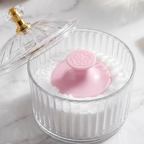 large soft reusable puff loose powder compact case suitable for womens body facial makeup acrylic powder holder with large puff hygienic refillable powder applicator for day gift for normal skin care