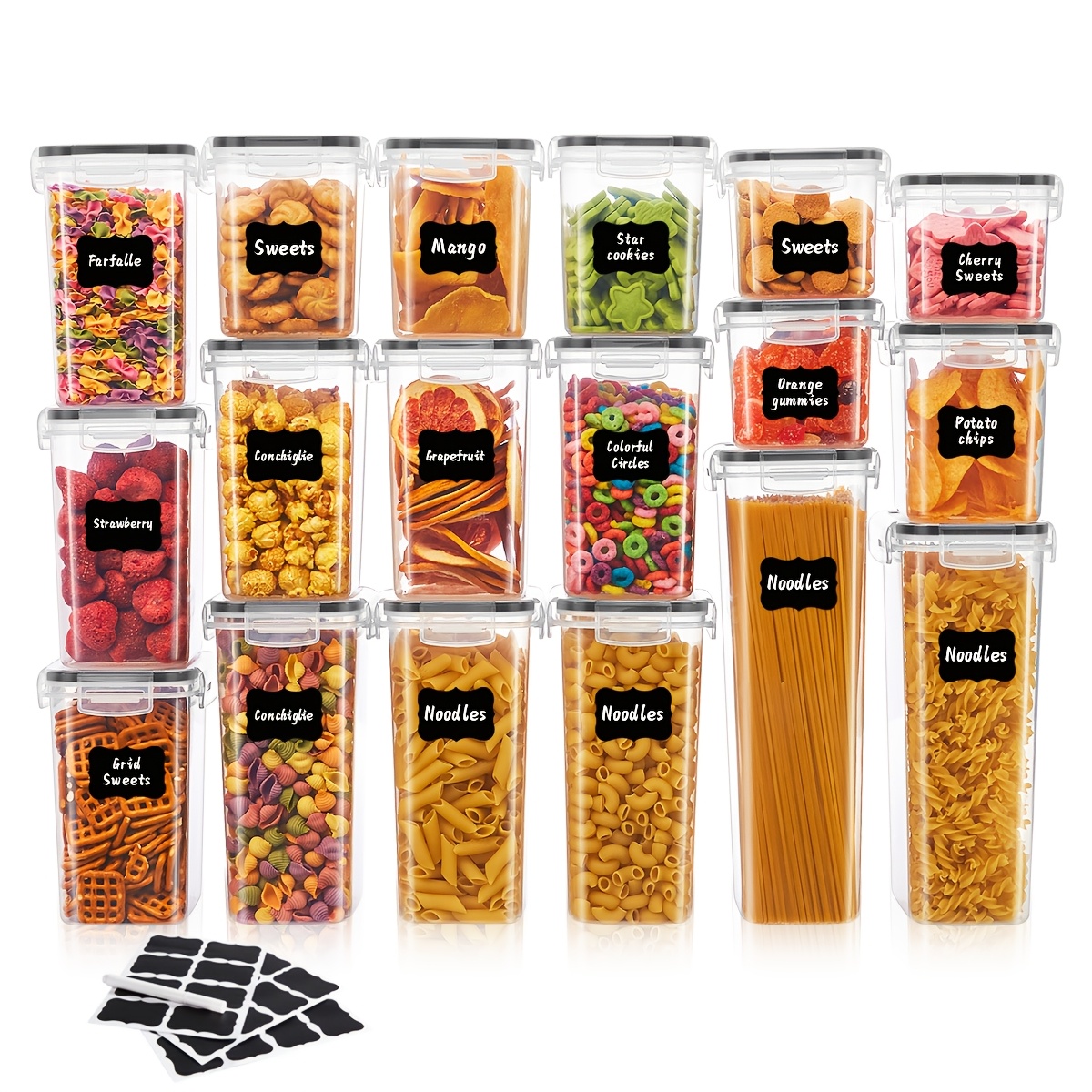 

15pcs Airtight Food Storage Containers With Labels And Markers - Bpa-free, Dishwasher Safe, Ideal For Cereal, Pasta, Flour, And Sugar - Organize And Store With Ease