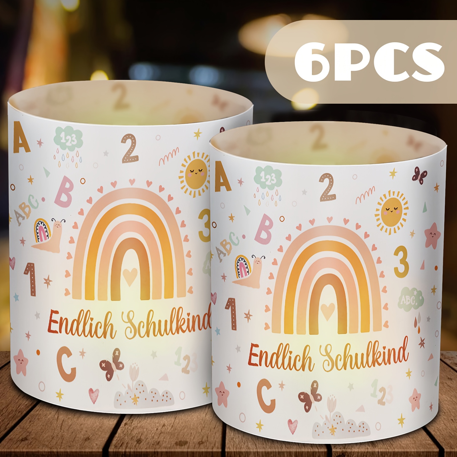 Image of 6pcs Entrance Candle Lampshade Rainbow Candle Holder Decoration For Back To School Party Table Setup School Celebration Supplies Candle Lampshade Educational Theme Decoration