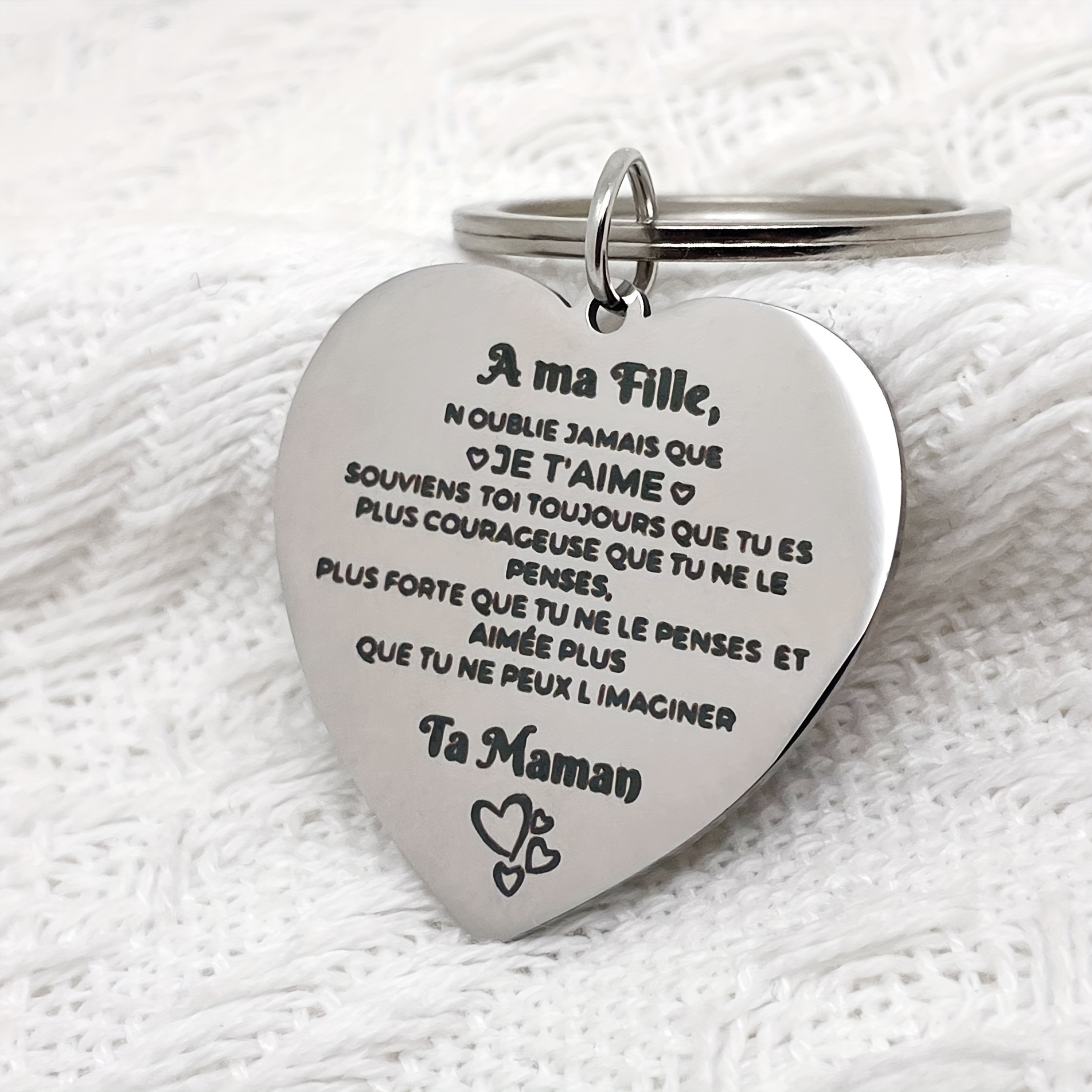 

Inspirational Stainless Steel Keychain For Daughter - -to-school , French Engraved, ' You ' From Mom