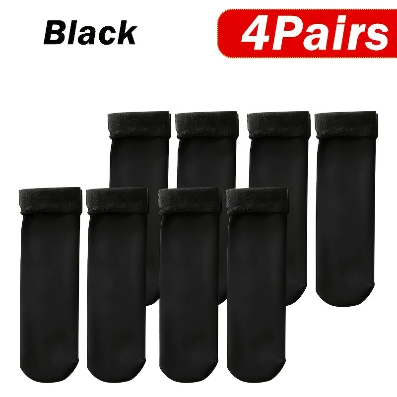 4 Pairs Of Thermal Knit Polyester Socks - Fleece Lining, Warm, Cold-proof, Machine Washable - Suitable For , Mid-