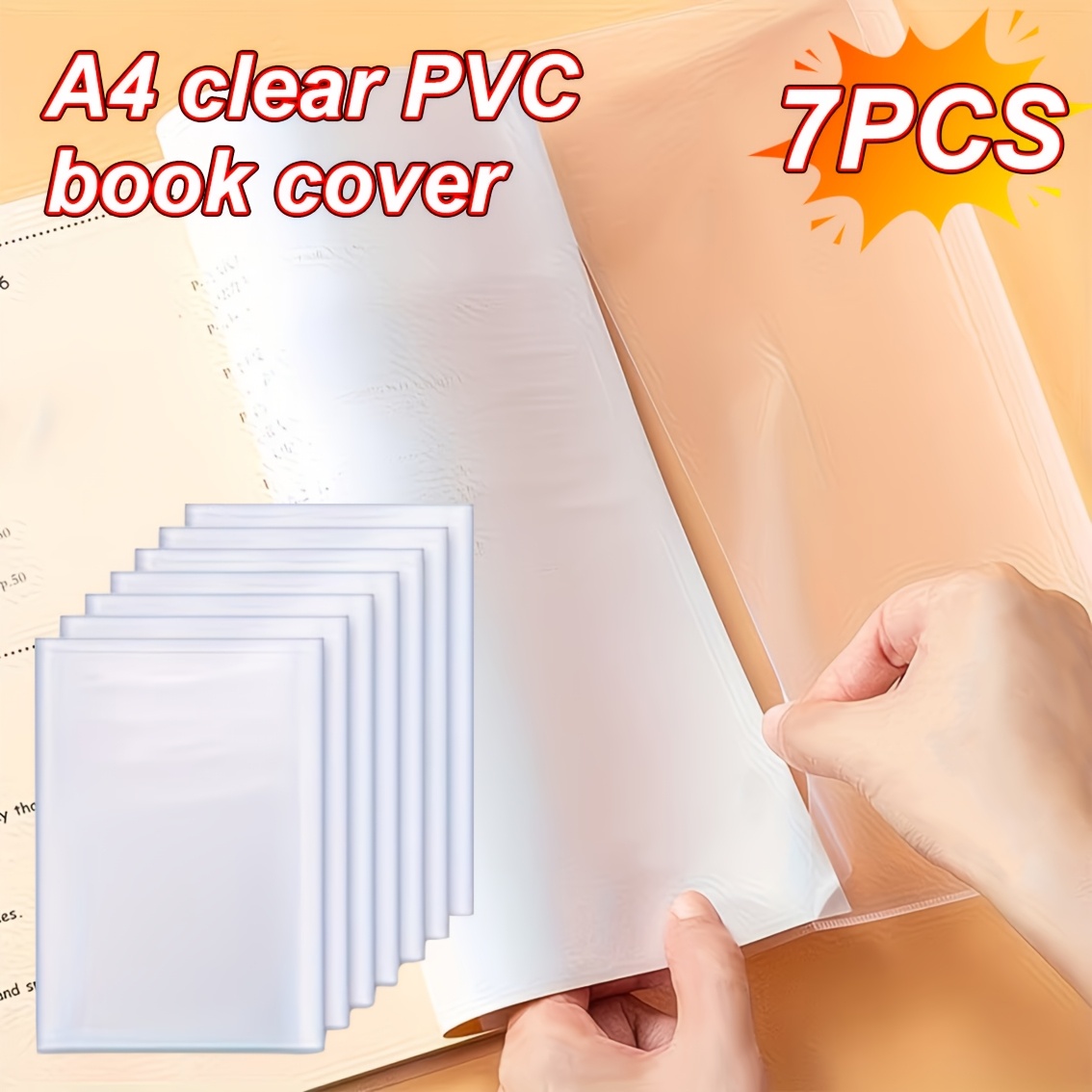 TEMU 7-delige A4 transparante PVC boekhoezen, herbruikbare verdikte plastic omslagen, geschikt voor kantoordocumenten, thuisboeken, schriften, enz.,