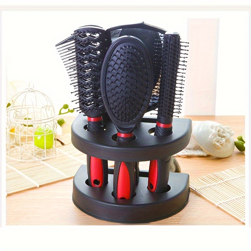 

5pcs Hair Styling Set: Mirror & Comb With Air Cushion Technology, Easy Storage Base - Ideal For Straightening & Curling, Suitable For All Hair Types