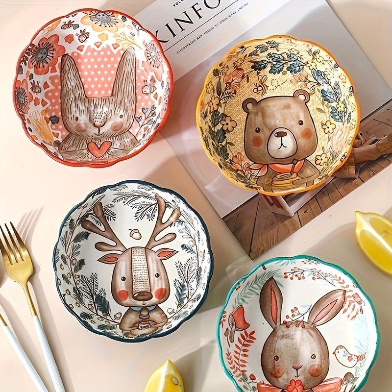 

4-piece Animal Print Ceramic Bowls Set - Oven Safe, Perfect For Salads, Pasta & More - Charming Kitchen & Restaurant Tableware