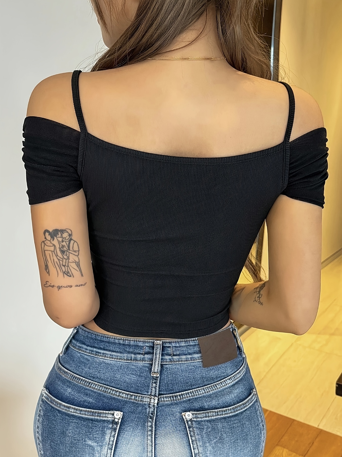 black cold shoulder crop top