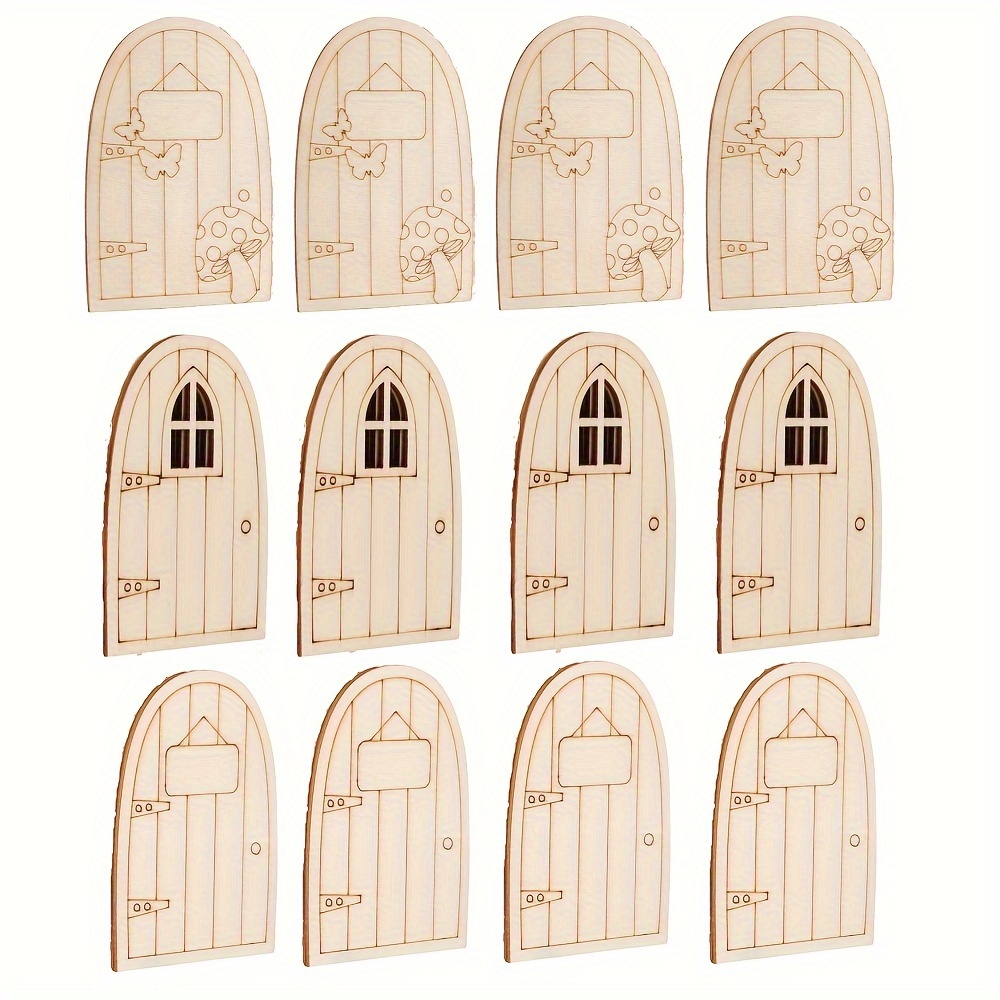

12pcs Unfinished Wooden Fairy Doors For Crafts - Miniature Diy Fairy Garden Accessory, Perfect For Home Decor, Birthday, And Wedding Party Decorations