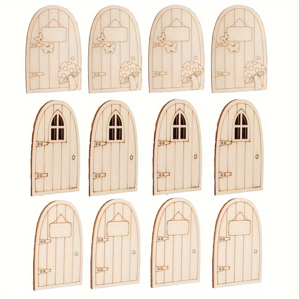 

12pcs Unfinished Wooden Fairy Doors For Crafts - Miniature Diy Fairy Garden Accessory, Home Decor, Birthday, And Wedding Party Decorations