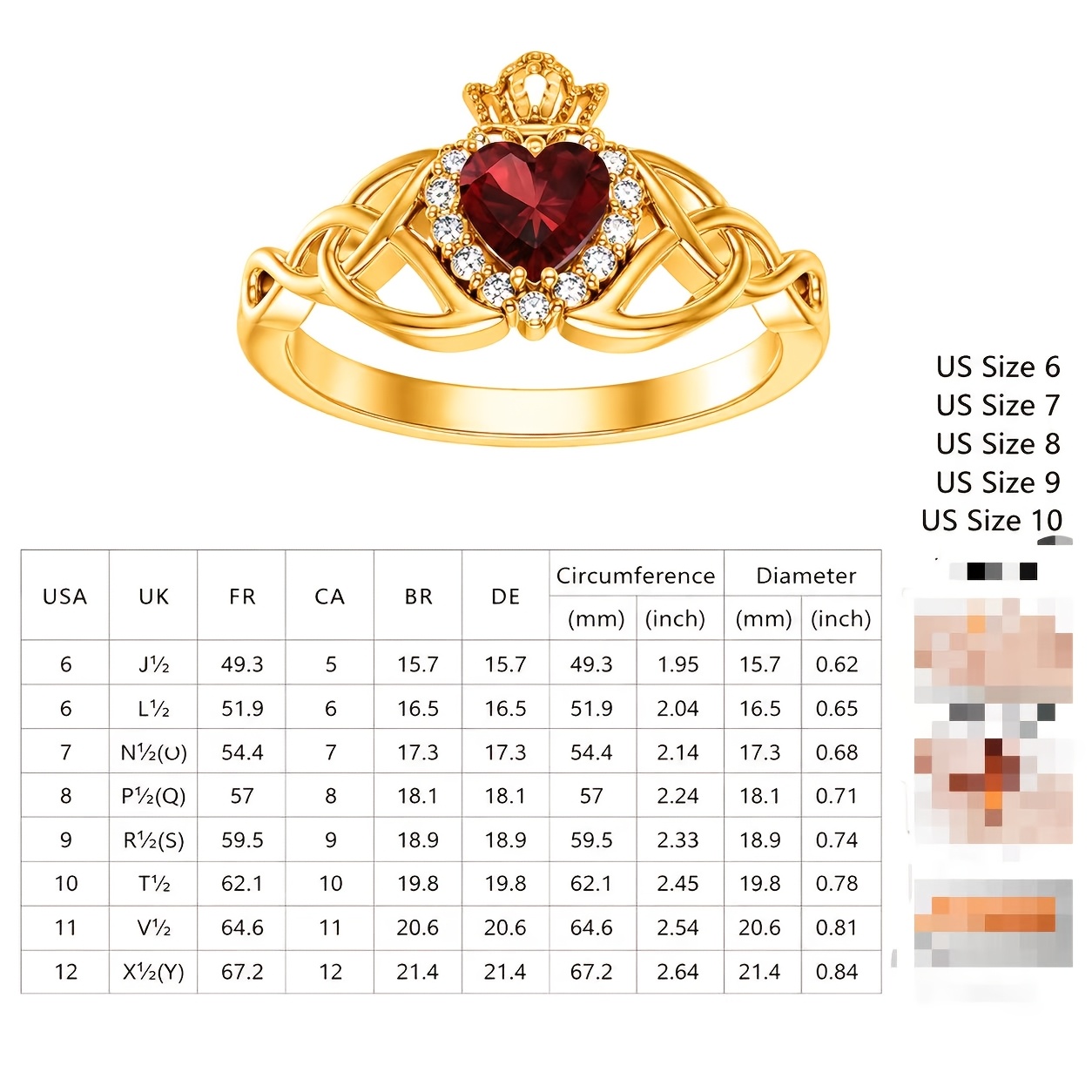Claddagh Style Heart-Shaped Red Zirconia Ring