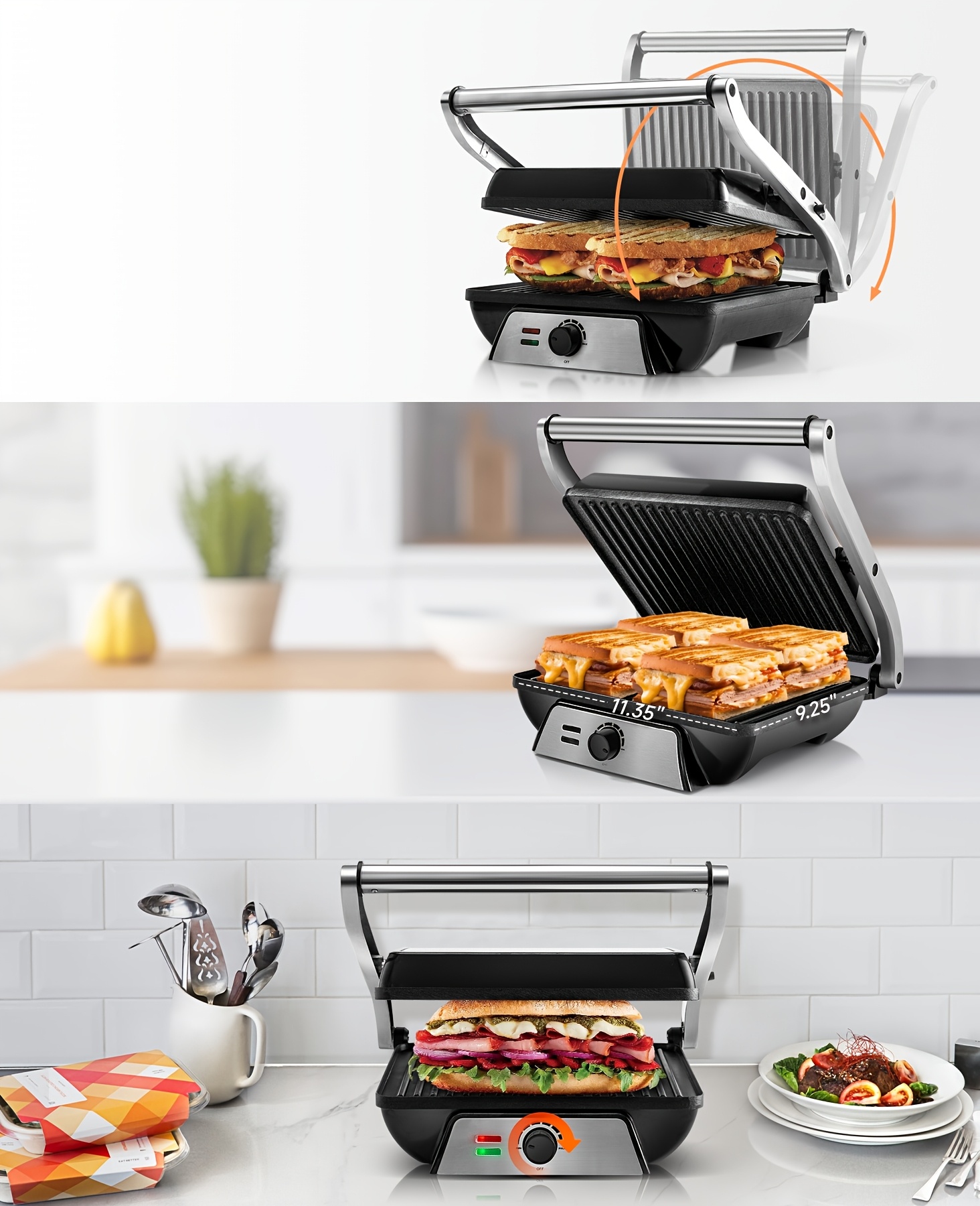 3 in 1 electric indoor grill non stick 180 flip sandwich maker with adjustable temperature control and grease tray ideal for sandwiches steaks and more sandwich grill details 2