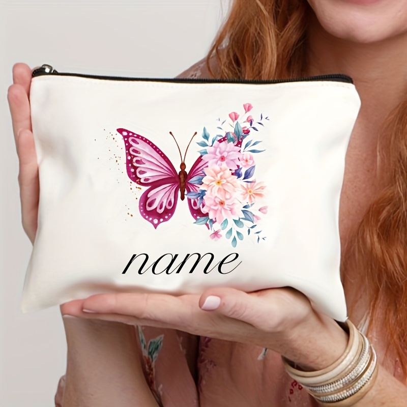 TEMU 6 Styles de Trousse de Cosmétique Personnalisée avec Nom, Design Floral Facile et Couleurs Papillon, Double Écran, Idéale pour Transporter des