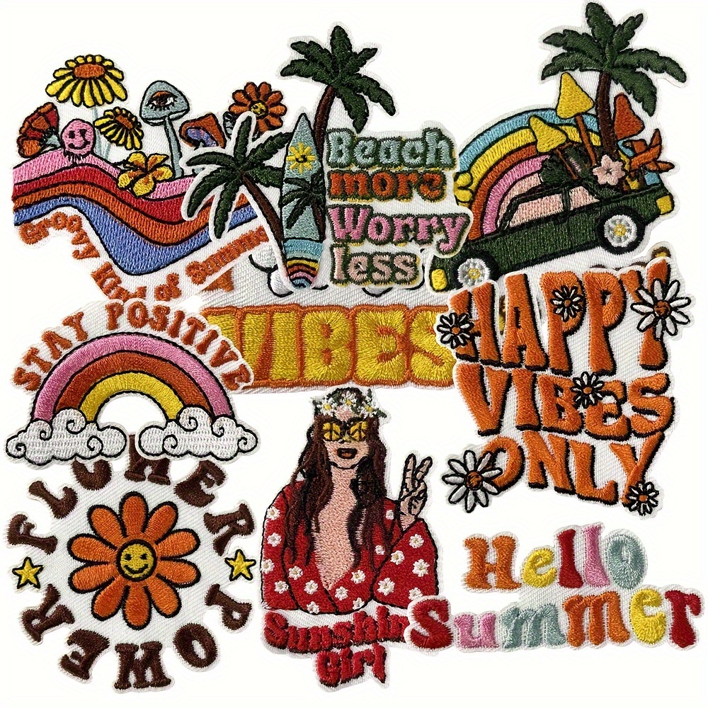 

9pcs Summer Beach Bohemian Style Iron-on Patches Iron-on Patches, Cute Backpack Decorative Patches, Embroidery Appliques , Jackets, Jeans, Hats