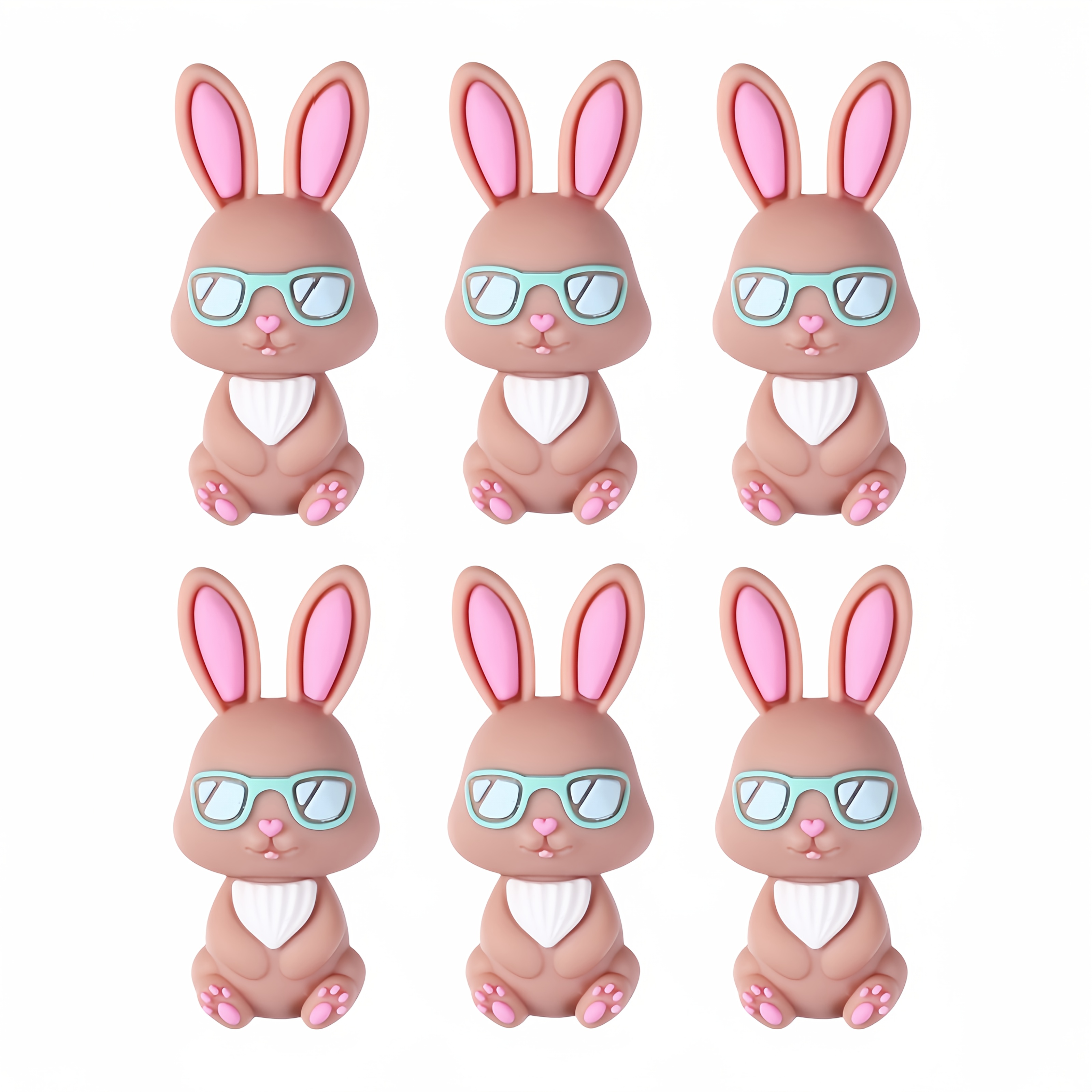 

6pcs Easter Bunny Silicone Beads, 3d Rabbit Charms For Diy Keychains, Bracelets, Necklaces, Pen Lanyards - Crafting Decorative Beads, Beads