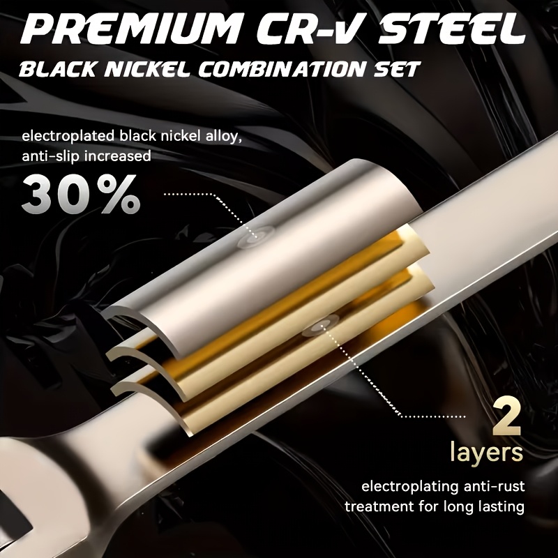 11pcs Wrench Set, Black Nickel Ratchet Wrench, 72-tooth Precision Gear Is More Practical-open and Closed End Design, Chrome Vanadium Steel Durable Material, Ergonomic Grip. Suitable for Car, Bicycle and Home Maintenance (including 1 Black Nickel