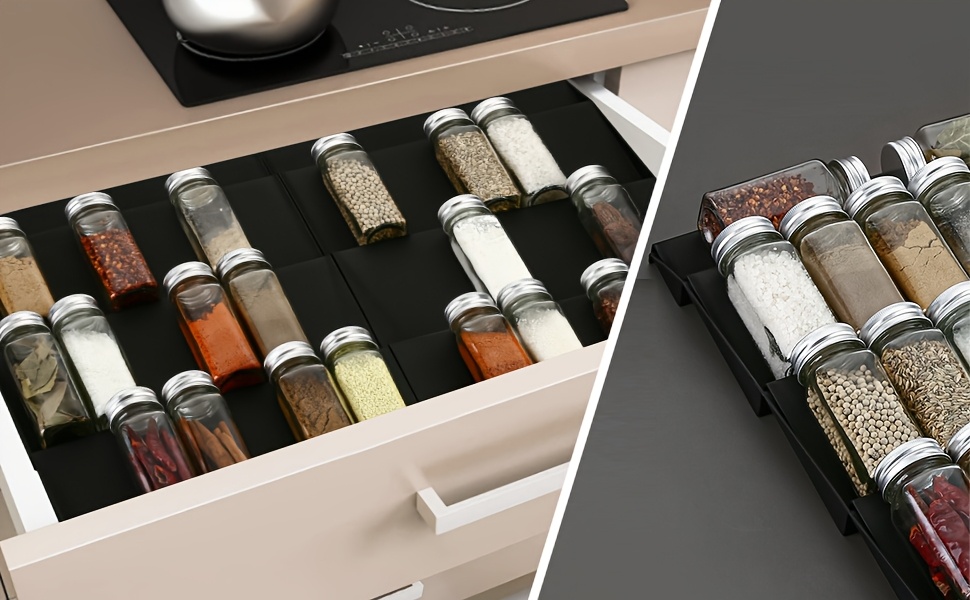 2 pack   adjustable plastic spice drawer organizer expandable 4 tier seasoning rack tray insert for kitchen cabinet drawers countertops no   details 5