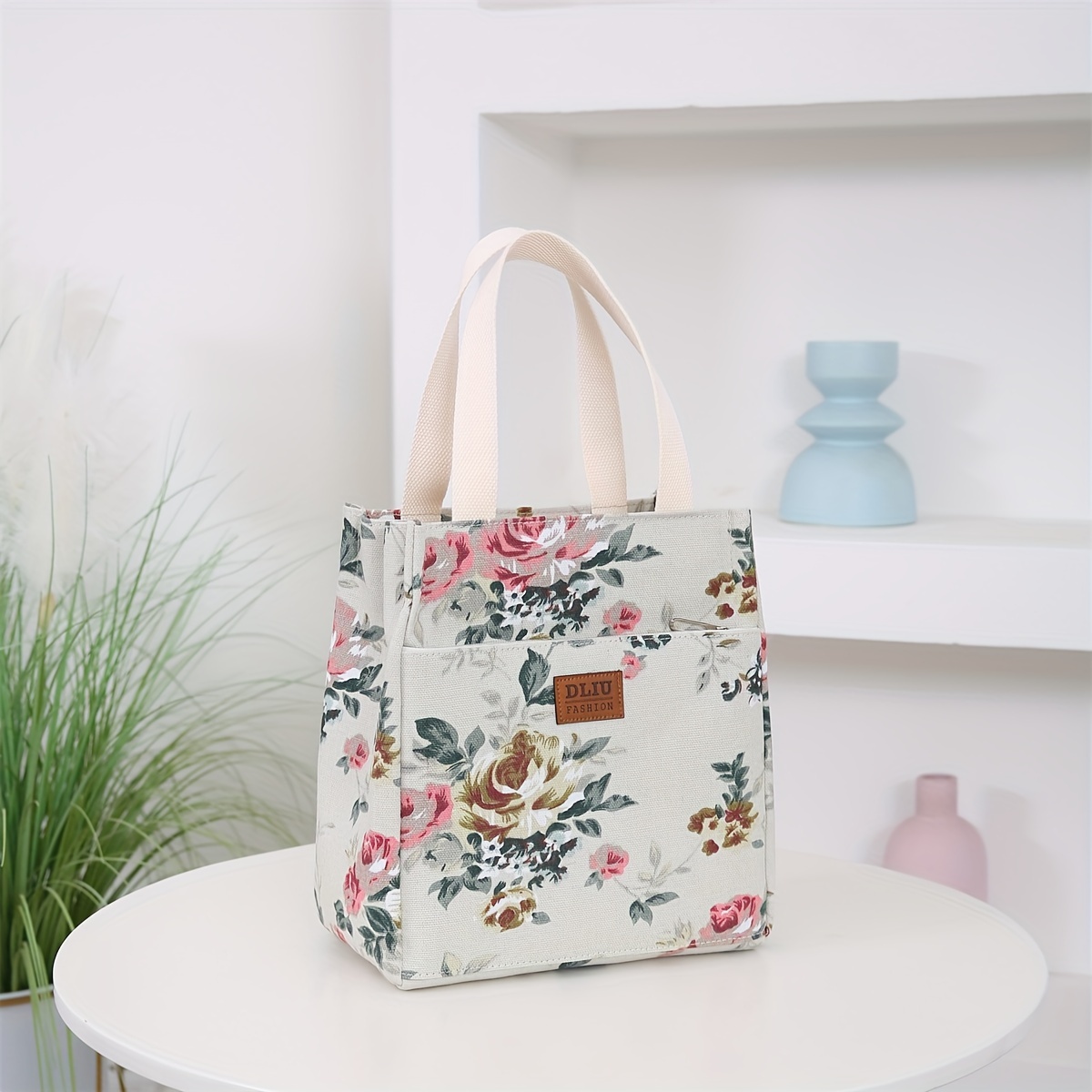 TEMU Vintage-style Canvas Tote Bag With Zipper Closure, Front Pocket, And Lining, Perfect For Daily Use And Shopping