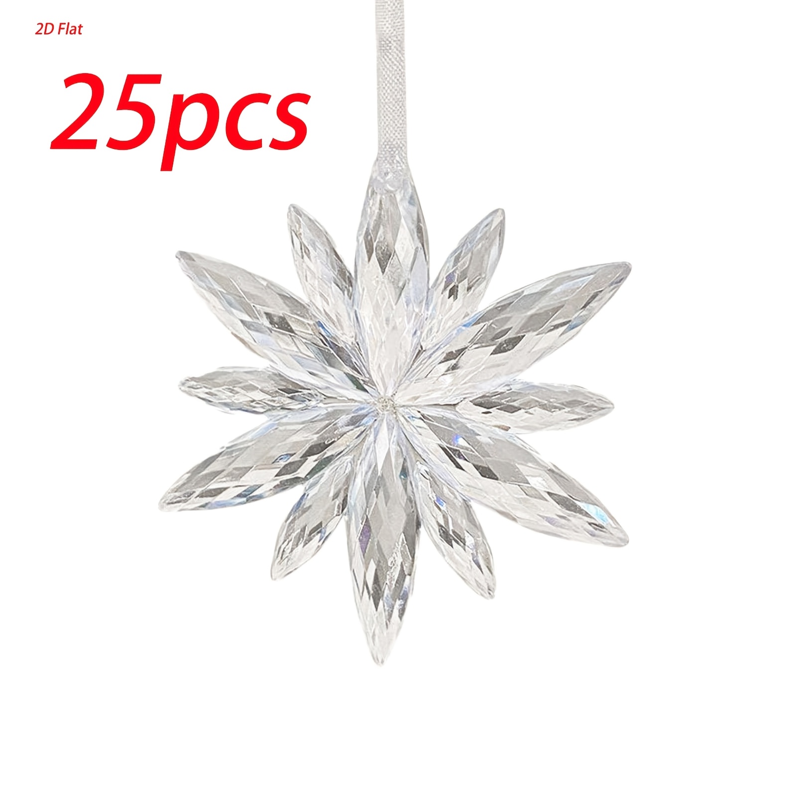 Image of 2d Flat - 25pcs 2d Flat White Snowflake Christmas Decoration Pendants, Transparent Crystal Christmas Tree Decoration Scene Layout Snowflake String Christmas Decoration, Home Party Decoration