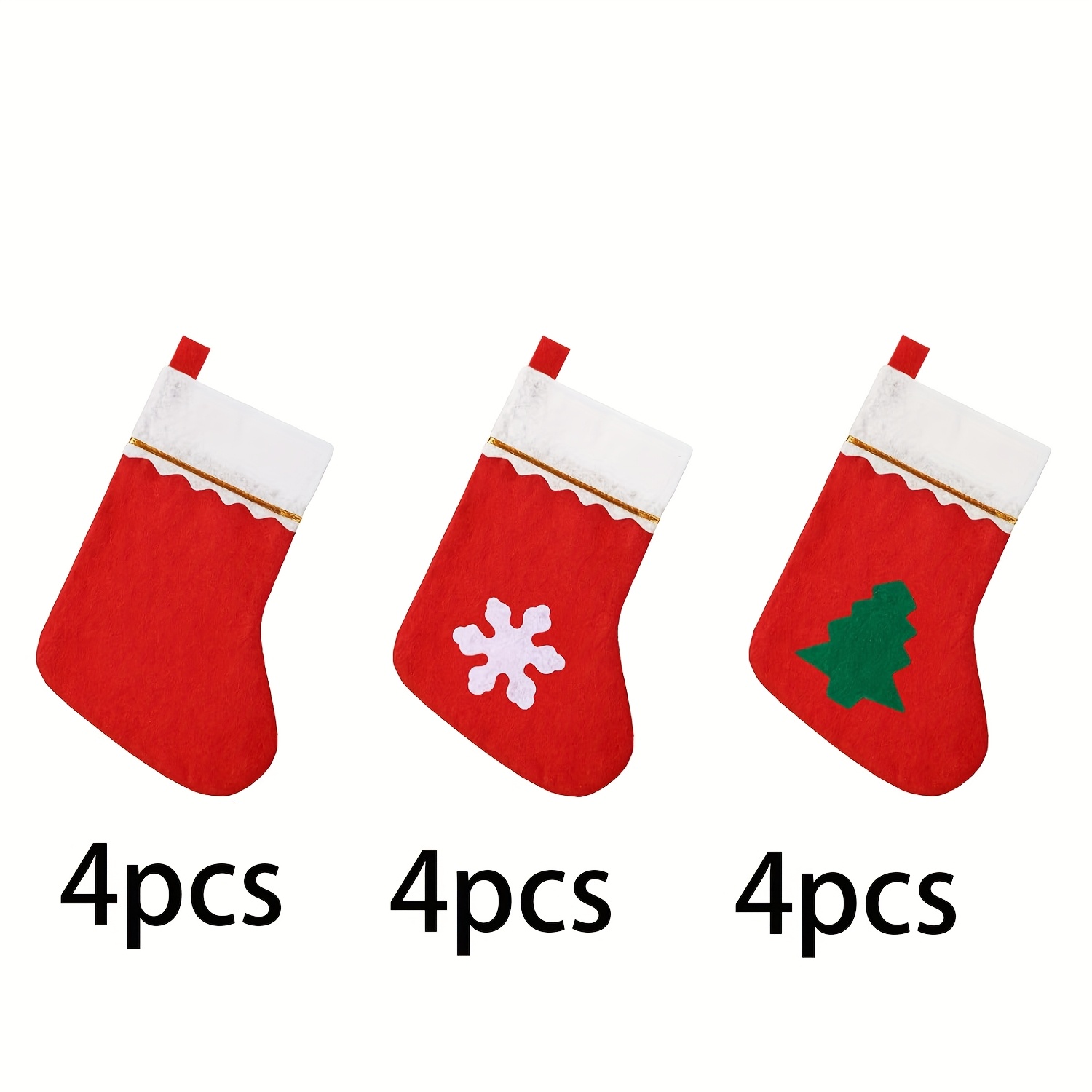 TEMU 12pcs Felt Christmas Stockings Wholesale, Small Red And White Christmas Stockings, Hanging Mini Socks Ornaments, Non-woven Fabric Trimmed Golden