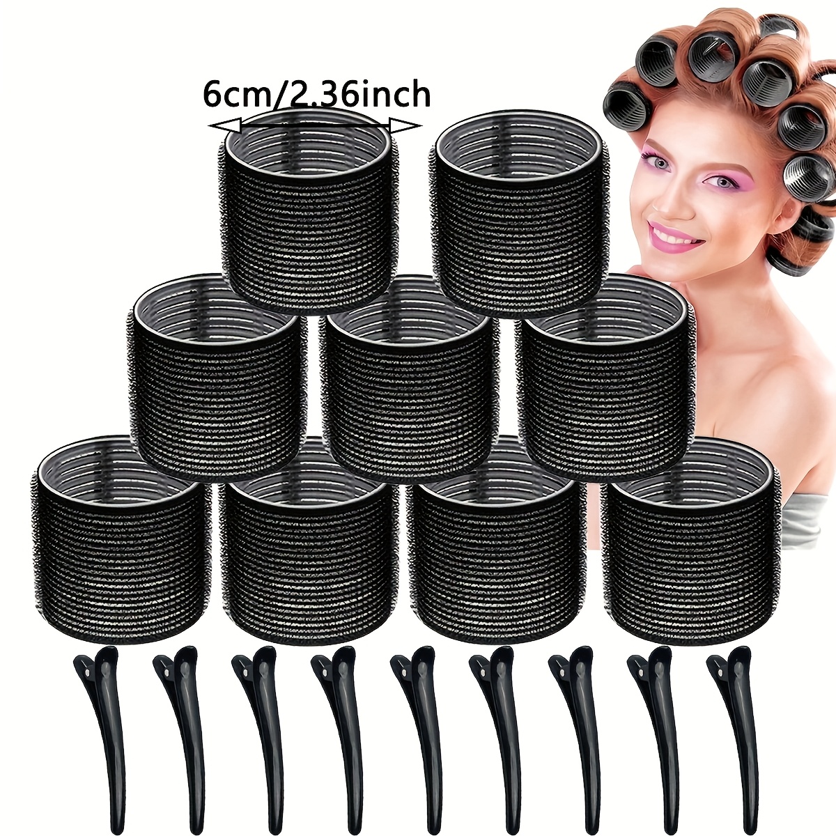 TEMU Ensemble de 18 pièces comprenant (9 tiges à friser + 9 pinces à cheveux) Outils de coiffure, grand fer à friser, à pince, fer à friser