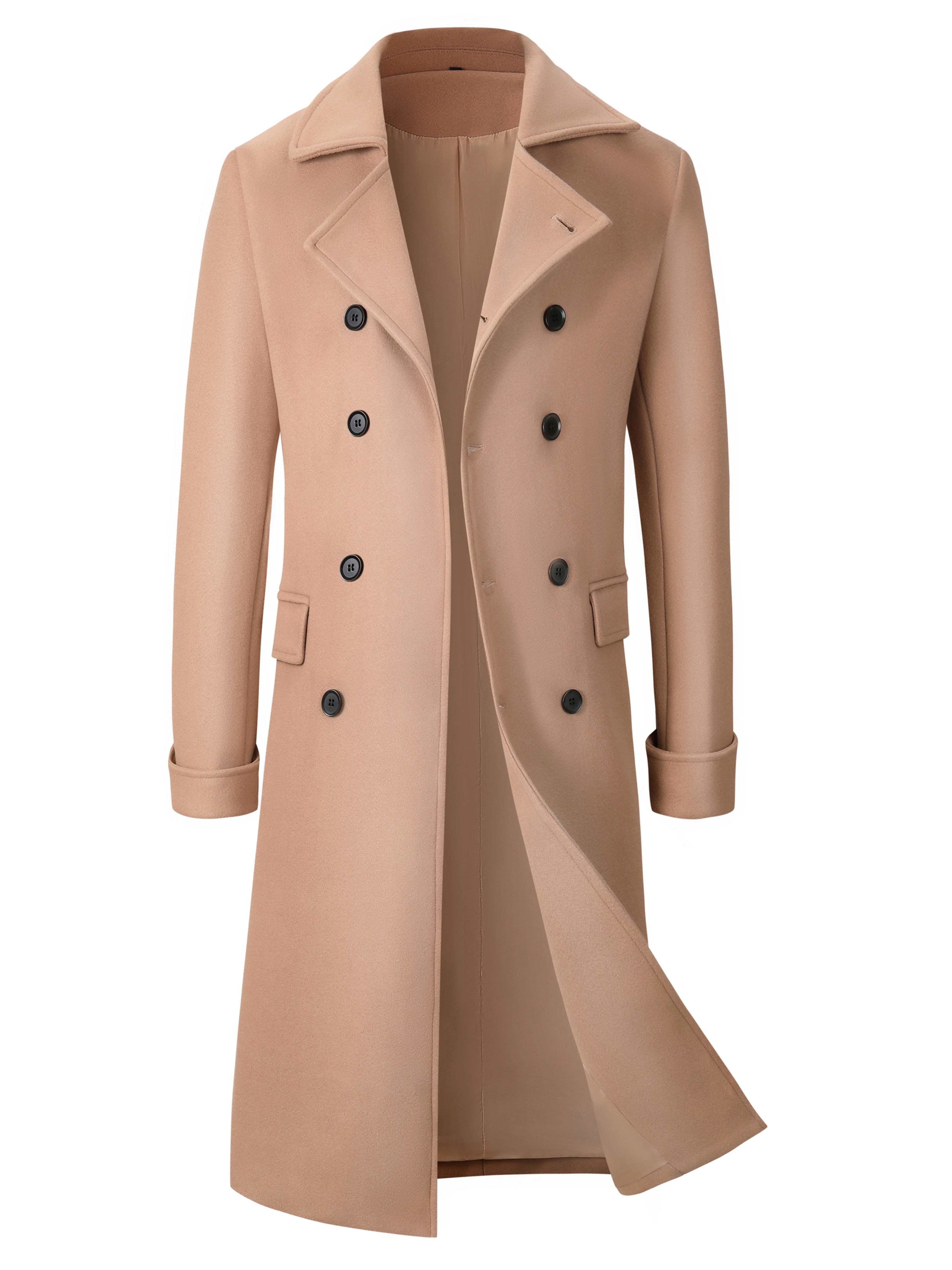 Men's Classic Design Warm Coat Trench Coat Notch Lapel Double-Breasted Long Casual Tweed Overcoat