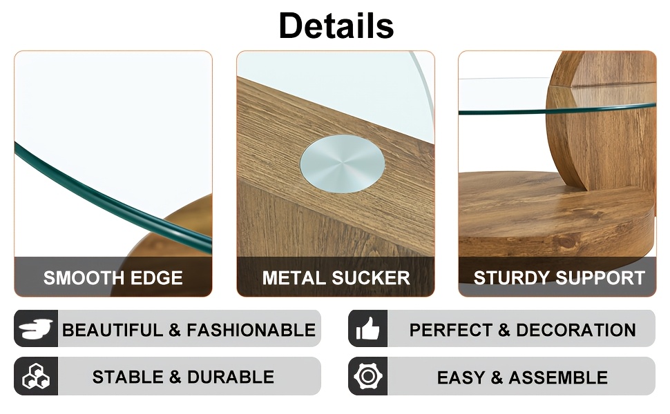 Glass Coffee Tables for Living Room Round Coffee Tables Modern Double Layer Round Table Circle Coffee Table for Small Space Home Office, Durable And Not Easily Broken, Easy to Assemble, Fashionable Design Feel (42 Inch X 17 Inch)