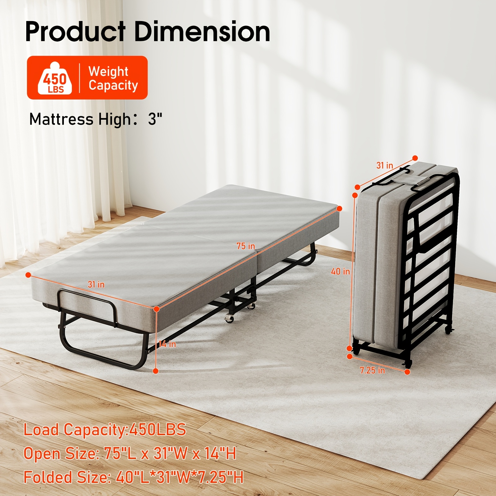 Twin Size Folding Bed with 3